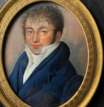 Antique Napoleon to Louis-Philippe Portrait Miniature of a Handsome French Man in Napoleon Haircut