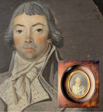 Rare Fine c.1795-99 Portrait Miniature, Incoyables Young Man, Luxuriants post French Revolution, Directoire