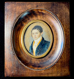 Elegant French Gentleman Portrait Miniature, Louis-Philippe Era, Napoleon Hair and Gold Stick Pin