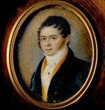 Elegant French Gentleman Portrait Miniature, Louis-Philippe Era, Napoleon Hair and Gold Stick Pin