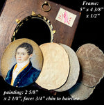Elegant French Gentleman Portrait Miniature, Louis-Philippe Era, Napoleon Hair and Gold Stick Pin