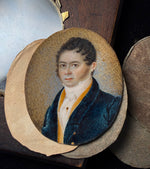 Elegant French Gentleman Portrait Miniature, Louis-Philippe Era, Napoleon Hair and Gold Stick Pin