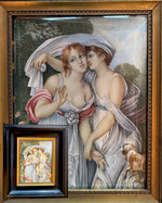 C. 1922 Painting in Miniature after GREUZE, "Le Deux Amies", Artist Signed "Nimes Gardelli"