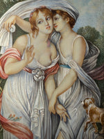 C. 1922 Painting in Miniature after GREUZE, "Le Deux Amies", Artist Signed "Nimes Gardelli"