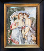 C. 1922 Painting in Miniature after GREUZE, "Le Deux Amies", Artist Signed "Nimes Gardelli"