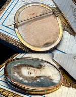 Antique French 18th Century Portrait Miniature, Young Woman in 14k Gold Locket Brooch Frame