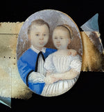 Charming Antique Portrait Miniature of Children, Boy and Girl in French Empire Bronze Frame