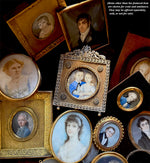 Charming Antique Portrait Miniature of Children, Boy and Girl in French Empire Bronze Frame
