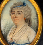 French Portrait Miniature of a Lady in Empire Dress w Fichu and Powdered Wig, Late 18th Century