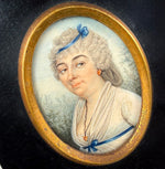 French Portrait Miniature of a Lady in Empire Dress w Fichu and Powdered Wig, Late 18th Century