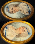 French Portrait Miniature of a Lady in Empire Dress w Fichu and Powdered Wig, Late 18th Century