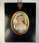 French Portrait Miniature of a Lady in Empire Dress w Fichu and Powdered Wig, Late 18th Century