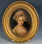 Antique Portrait of a Lady 18th Century Oil on Board in Original Carved & Gilded Oval Frame