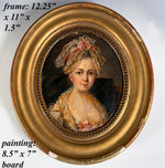 Antique Portrait of a Lady 18th Century Oil on Board in Original Carved & Gilded Oval Frame