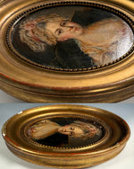 Antique Portrait of a Lady 18th Century Oil on Board in Original Carved & Gilded Oval Frame