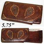 Fine Antique Italian Leather Wallet, Paper Money Case, Tooled, Gilt Embossed & Heraldry