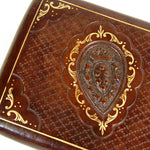 Fine Antique Italian Leather Wallet, Paper Money Case, Tooled, Gilt Embossed & Heraldry