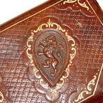 Fine Antique Italian Leather Wallet, Paper Money Case, Tooled, Gilt Embossed & Heraldry