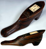 Antique French Hand Carved 5.5" Long Shoe or Boot Snuff Box w Angel, Pique, 18th Century to Early 1800s