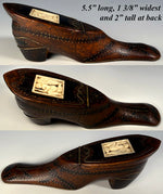 Antique French Hand Carved 5.5" Long Shoe or Boot Snuff Box w Angel, Pique, 18th Century to Early 1800s