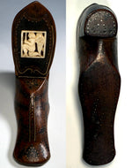 Antique French Hand Carved 5.5" Long Shoe or Boot Snuff Box w Angel, Pique, 18th Century to Early 1800s