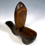 Antique French Hand Carved 5.5" Long Shoe or Boot Snuff Box w Angel, Pique, 18th Century to Early 1800s
