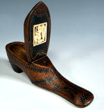 Antique French Hand Carved 5.5" Long Shoe or Boot Snuff Box w Angel, Pique, 18th Century to Early 1800s