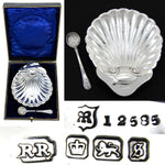 Antique English Hallmarked Sterling Silver Seashell Shaped Condiment Dish, Orig. Box