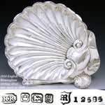 Antique English Hallmarked Sterling Silver Seashell Shaped Condiment Dish, Orig. Box