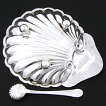 Antique English Hallmarked Sterling Silver Seashell Shaped Condiment Dish, Orig. Box