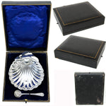 Antique English Hallmarked Sterling Silver Seashell Shaped Condiment Dish, Orig. Box