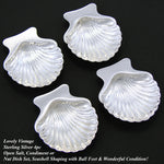 Set of 4 Vintage Sterling Silver Seashell Shaped Salts, Bon Bon or Nut Dishes