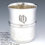 Antique French Sterling Silver Mint Julep, Wine Cup, Tumbler or Timbale, "MQ" Monogram, 96gm