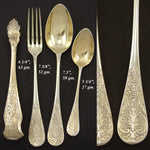 Gorgeous Antique French 18k Gold Vermeil on Sterling Silver 3pc Dessert Setting for One + Sugar Tongs