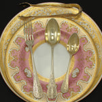 Gorgeous Antique French 18k Gold Vermeil on Sterling Silver 3pc Dessert Setting for One + Sugar Tongs