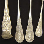Gorgeous Antique French 18k Gold Vermeil on Sterling Silver 3pc Dessert Setting for One + Sugar Tongs