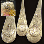 Gorgeous Antique French 18k Gold Vermeil on Sterling Silver 3pc Dessert Setting for One + Sugar Tongs