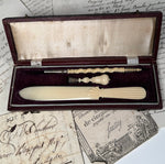 Fine 18th Century French Lather-Turned & Carved Ivory Writing Set in Original Box – Cochin, Rue St. Honoré