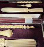 Fine 18th Century French Lather-Turned & Carved Ivory Writing Set in Original Box – Cochin, Rue St. Honoré