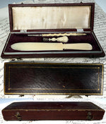 Fine 18th Century French Lather-Turned & Carved Ivory Writing Set in Original Box – Cochin, Rue St. Honoré