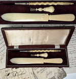 Fine 18th Century French Lather-Turned & Carved Ivory Writing Set in Original Box – Cochin, Rue St. Honoré