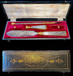 Antique French Niello Dip Pen, Wax Seal and Letter Opener Page Turner Set in Necessaire c.1810, Engraved
