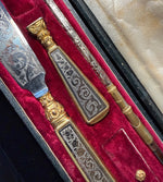 Antique French Niello Dip Pen, Wax Seal and Letter Opener Page Turner Set in Necessaire c.1810, Engraved