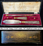 Antique French Niello Dip Pen, Wax Seal and Letter Opener Page Turner Set in Necessaire c.1810, Engraved