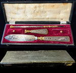 Antique French Niello Dip Pen, Wax Seal and Letter Opener Page Turner Set in Necessaire c.1810, Engraved