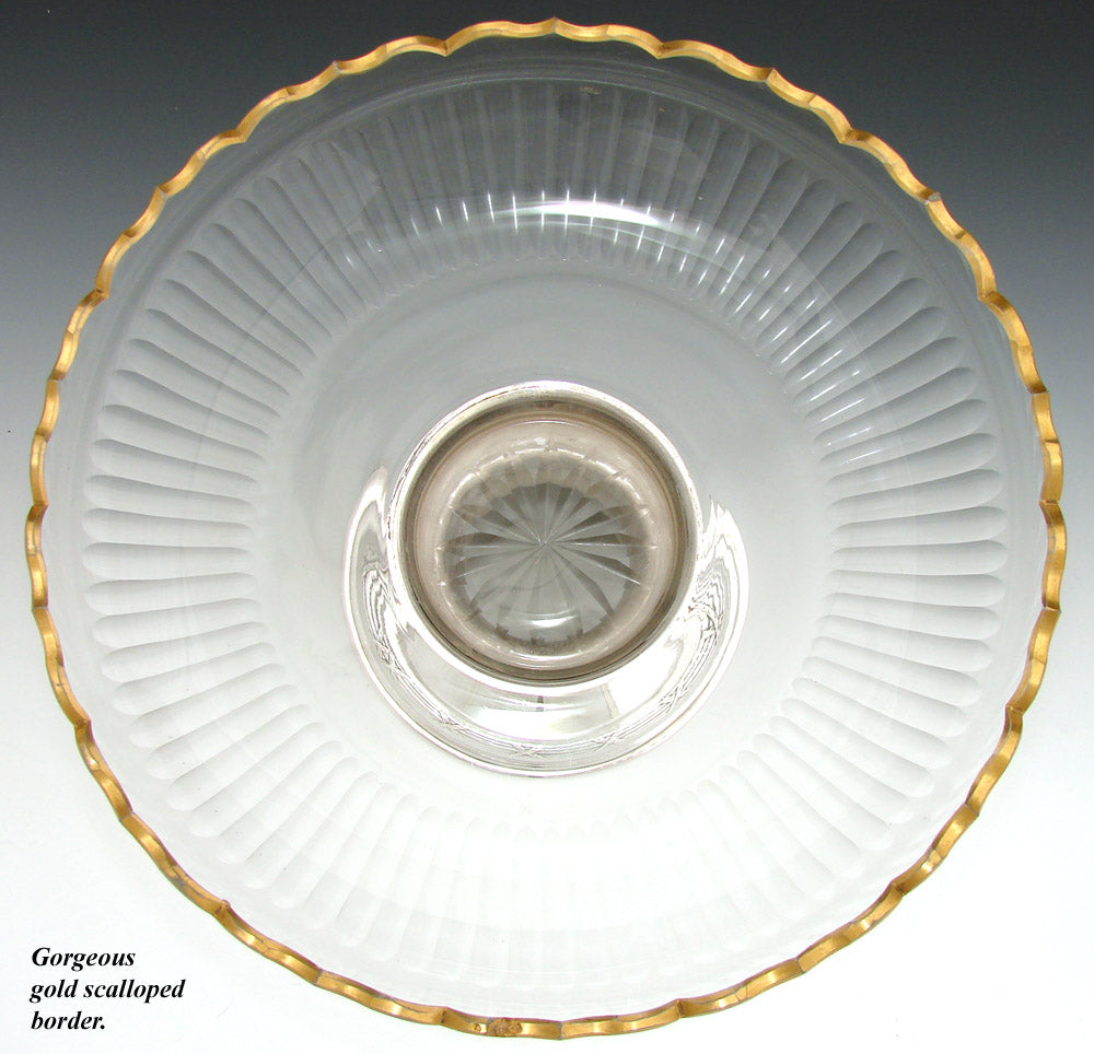 Gorgeous Antique French Sterling Silver & Cut Glass 9.5" Tazza, Compote or Centerpiece, c. 1897