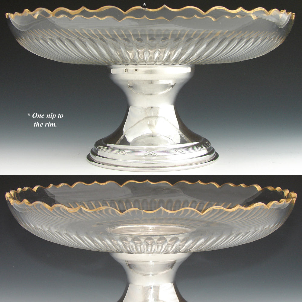 Gorgeous Antique French Sterling Silver & Cut Glass 9.5" Tazza, Compote or Centerpiece, c. 1897