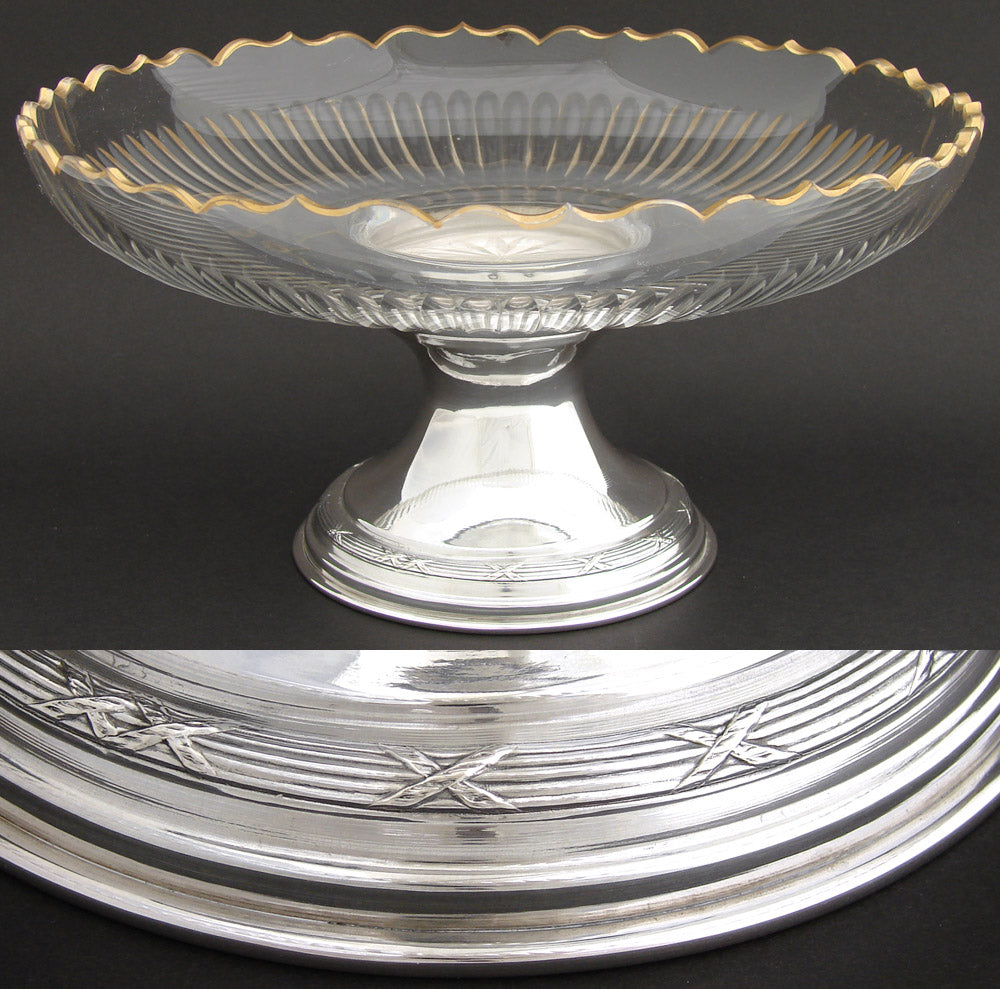 Gorgeous Antique French Sterling Silver & Cut Glass 9.5" Tazza, Compote or Centerpiece, c. 1897