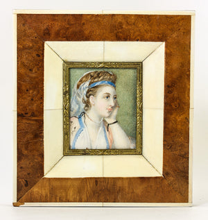 Antique Hand Painted Portrait Miniature in Fab Frame, Exotic Costumed Lady