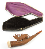 Antique Carved Black Forest & Meerschaum Pipe in Case, Etui - Elk, Stag, Antlers